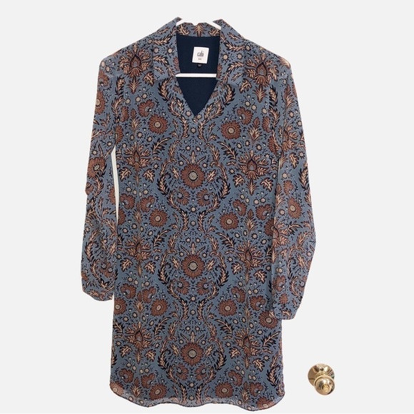 Cabi Provencial XXS Tunic Style 3295 Blue Brown Floral Long Sleeves Dress - Picture 3 of 10